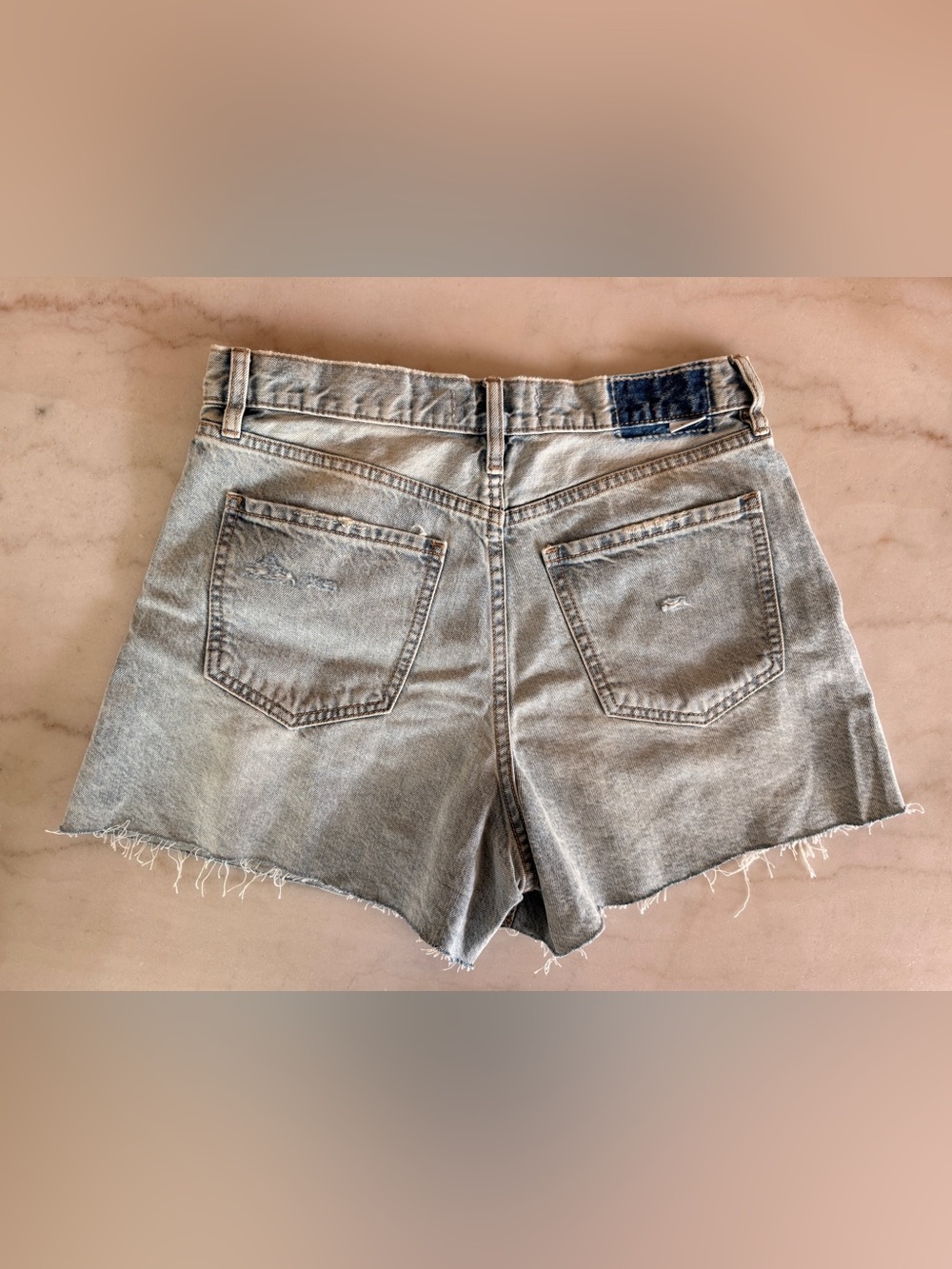 DAZE High-Waist Light Wash Distressed Denim Shorts - Picture 3 of 3